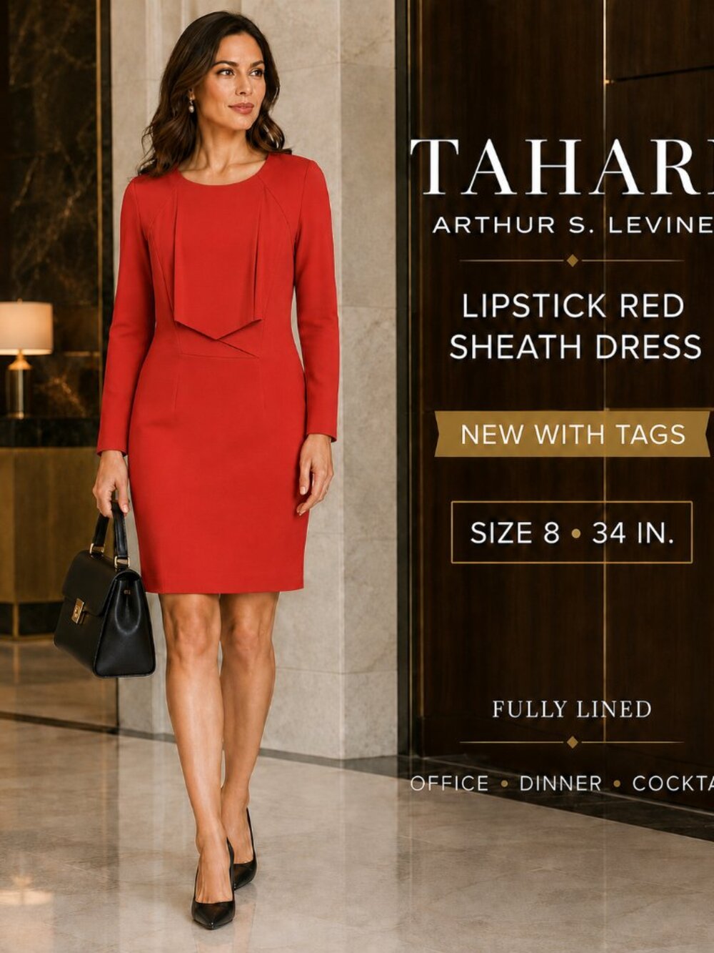 Tahari Arthur S. Levine Lipstick Red Sheath Dress Women’s Size 8 Elegant